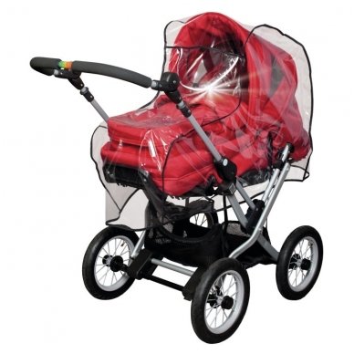Rain cover with reflecting stripes for pram with swivelling handle