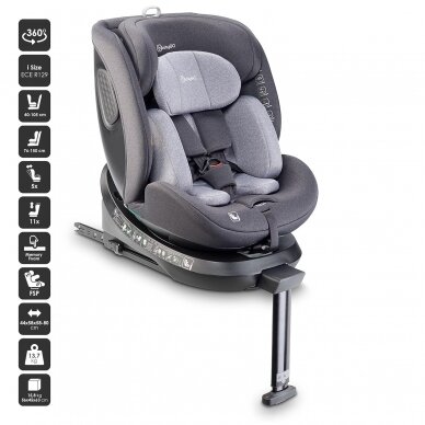 Automobilinė kėdutė BabyGo, MOVE Isofix 360, Grey 0-36 kg