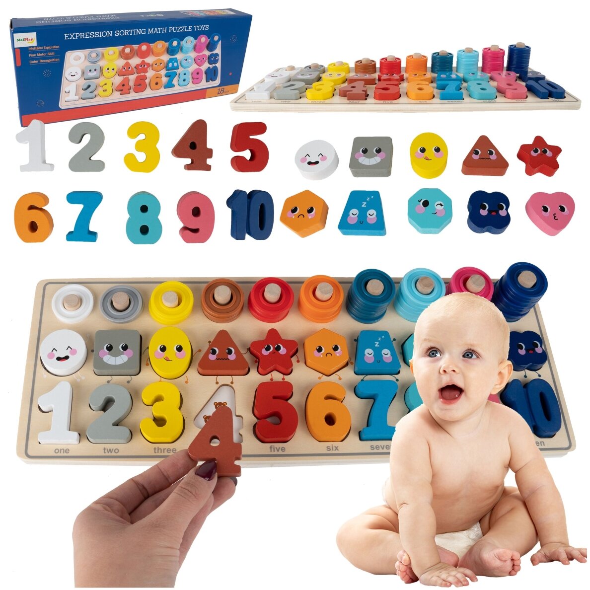 Montessori medinis galvosūkis Mokymasis skaičiuoti 4in1 2 Montessori medinis galvosūkis Mokymasis skaičiuoti 4in1 2