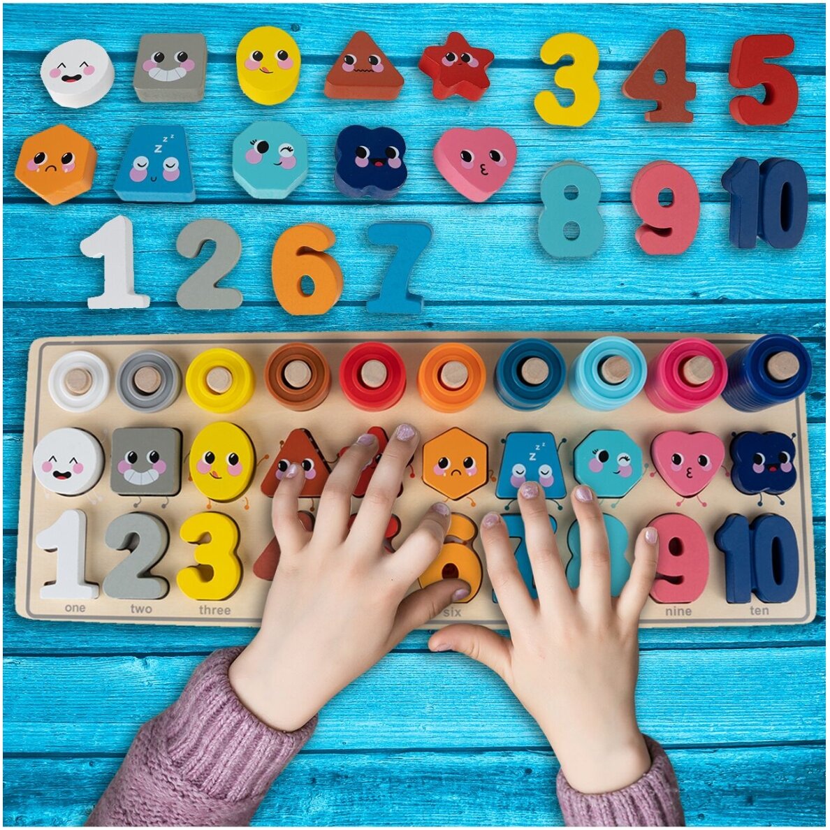 Montessori medinis galvosūkis Mokymasis skaičiuoti 4in1 6