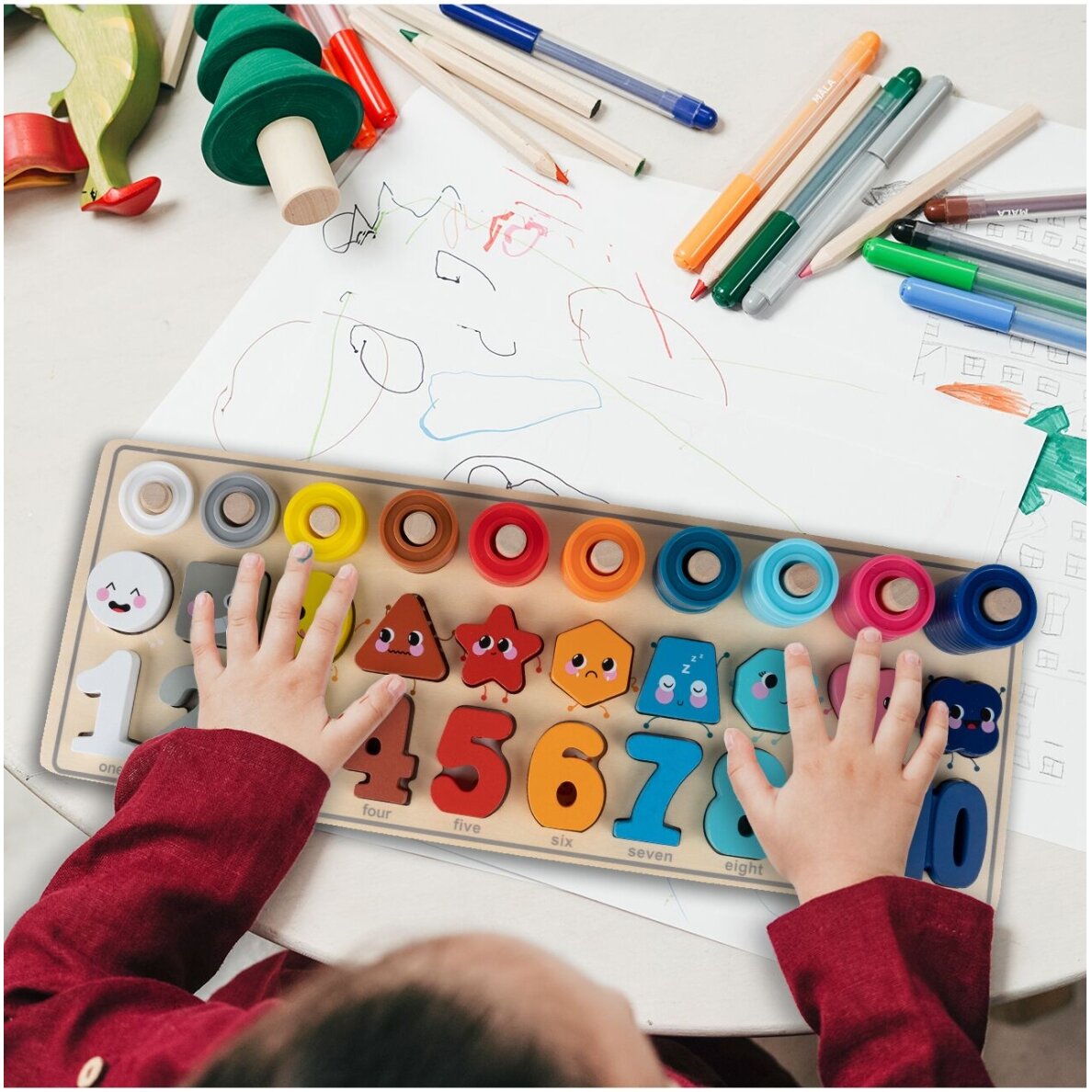 Montessori medinis galvosūkis Mokymasis skaičiuoti 4in1 7