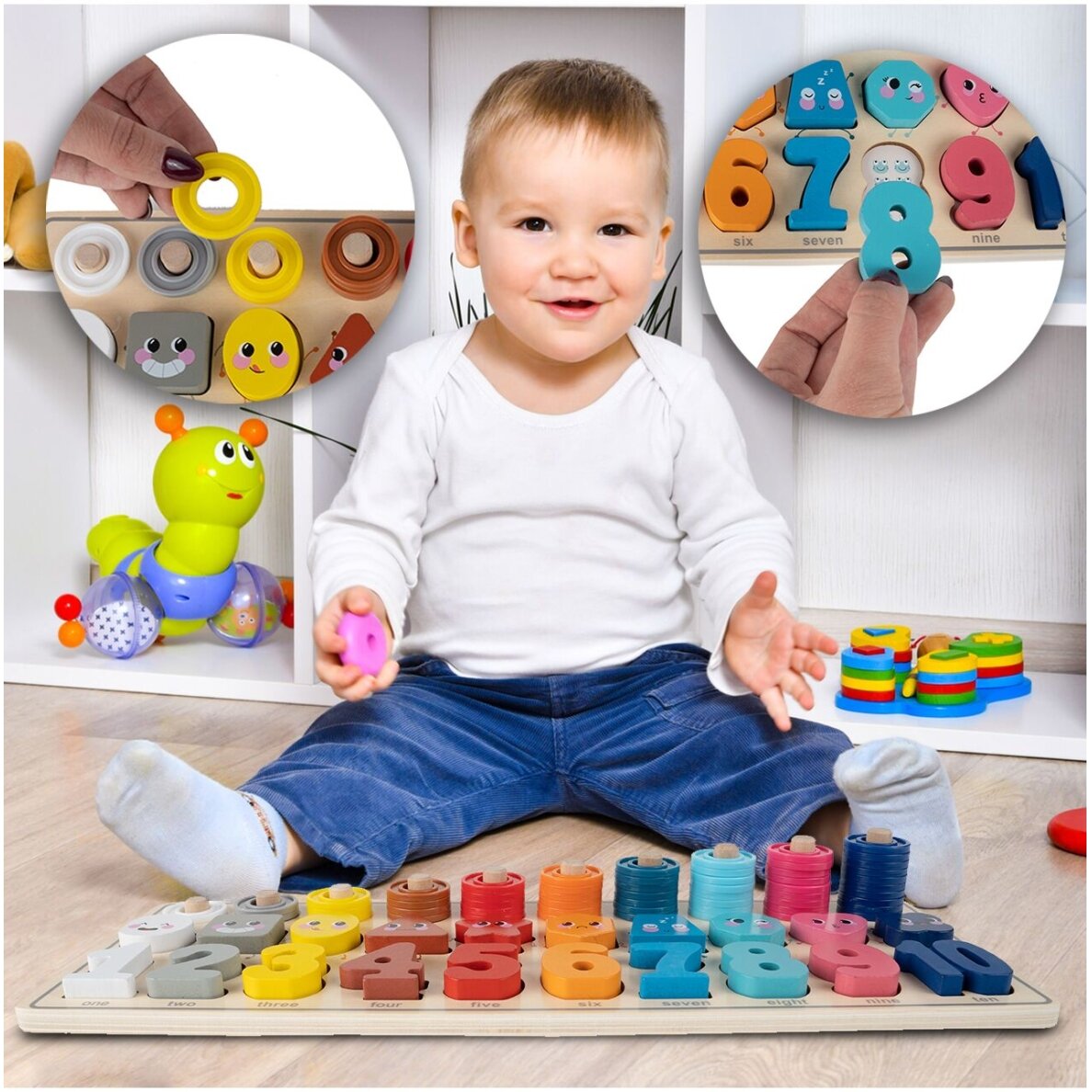Montessori medinis galvosūkis Mokymasis skaičiuoti 4in1 8