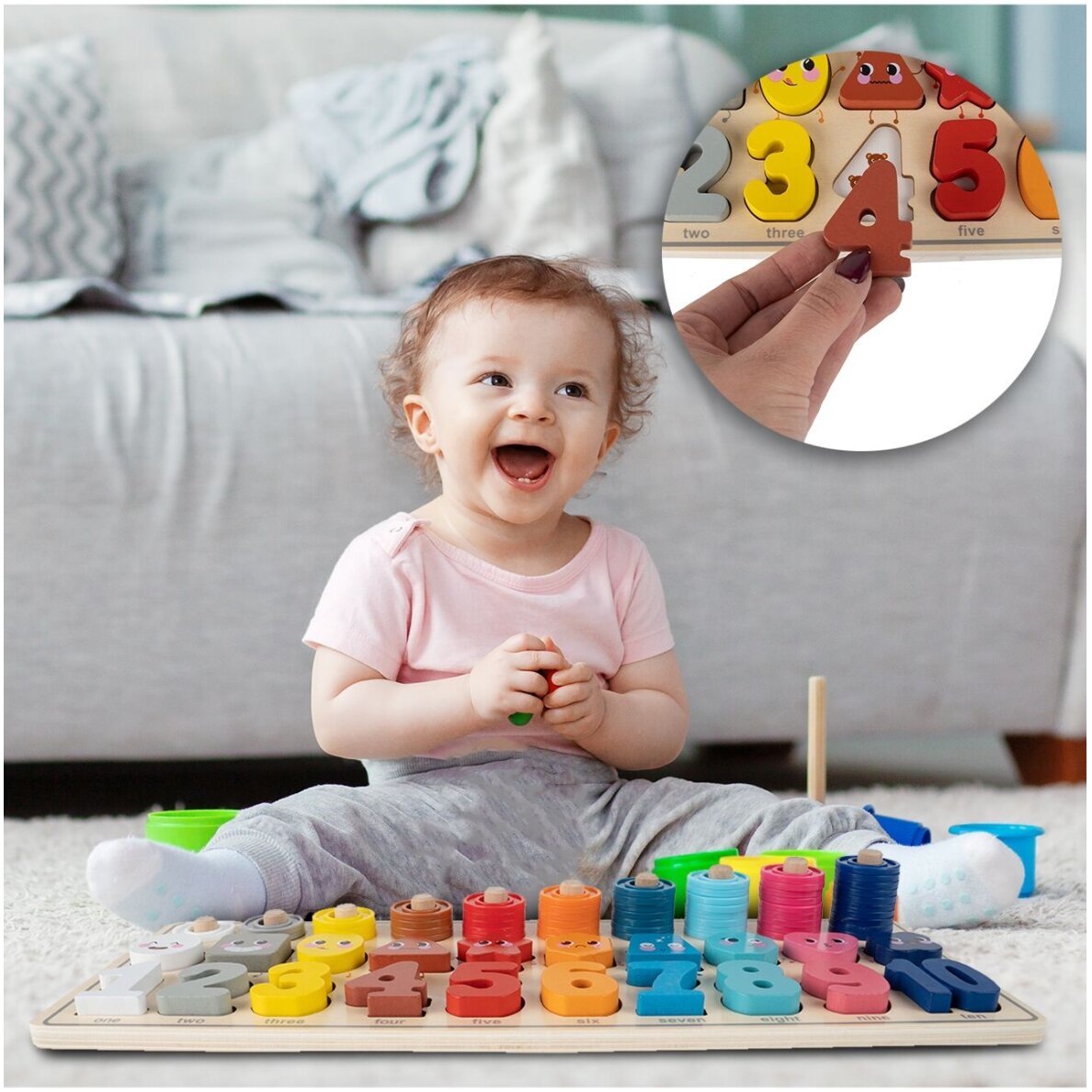 Montessori medinis galvosūkis Mokymasis skaičiuoti 4in1 9