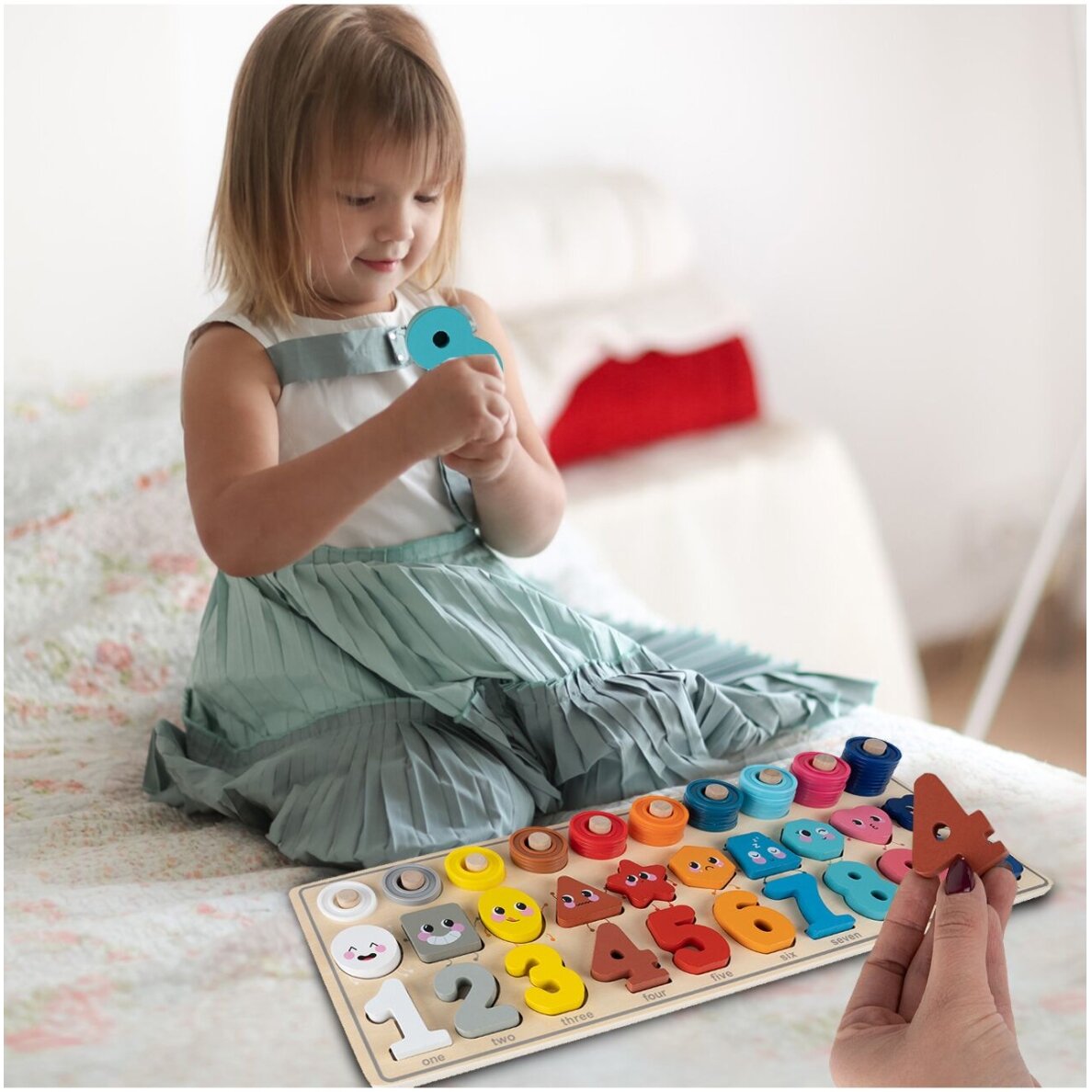 Montessori medinis galvosūkis Mokymasis skaičiuoti 4in1 3 Montessori medinis galvosūkis Mokymasis skaičiuoti 4in1 3