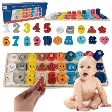 Montessori medinis galvosūkis Mokymasis skaičiuoti 4in1 2 Montessori medinis galvosūkis Mokymasis skaičiuoti 4in1 2