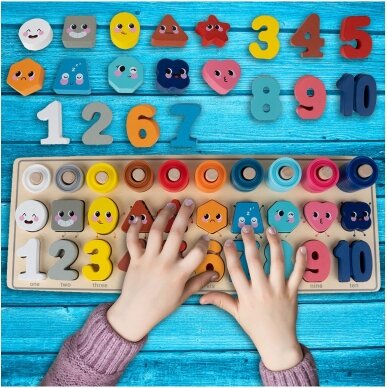 Montessori medinis galvosūkis Mokymasis skaičiuoti 4in1 6