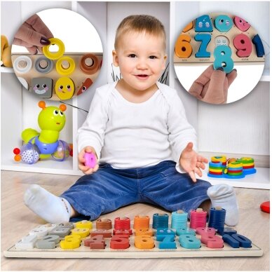 Montessori medinis galvosūkis Mokymasis skaičiuoti 4in1 8