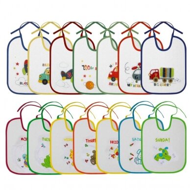 Waterproof bibs with laces, Days of the week, 7 pcs