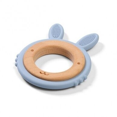 BabyOno chewer wooden - silicone, blue - hare